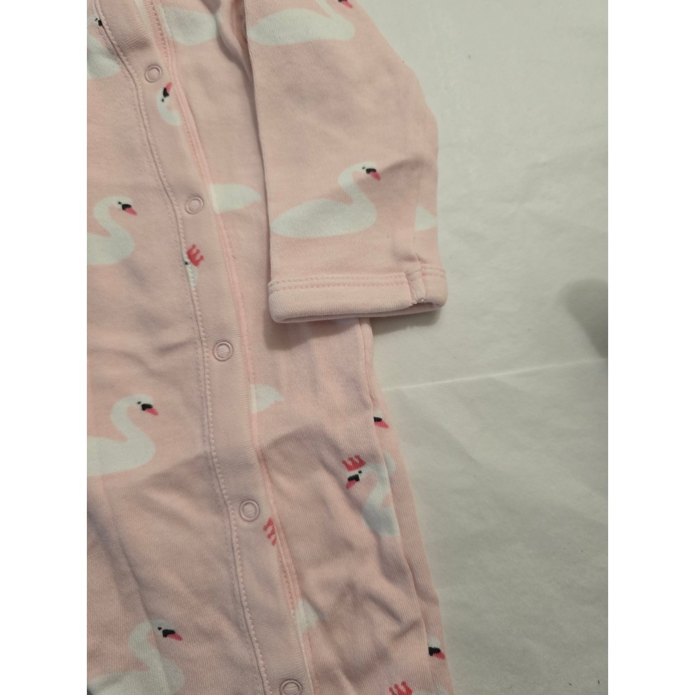 Nordstrom Baby Pink Swan Print Footed Sleeper Snap Up Romper 6 Months - Picture 3 of 8